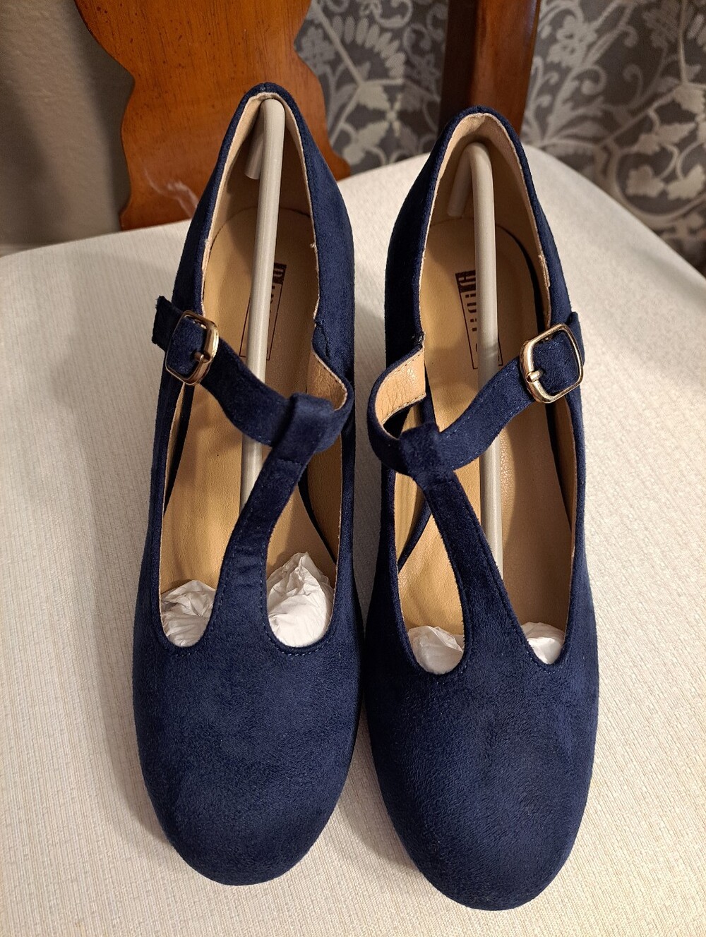 Navy Suede Block Heels